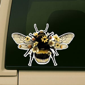 Bumble Bee with Flowers Car Decal - Waterproof Vinyl Sticker