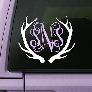 Deer Antler Monogram Car Decal: Personalized Initial Window Sticker