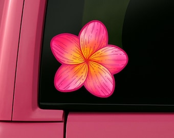 Adesivo per finestrino auto con fiore di plumeria rosa disegnato a mano