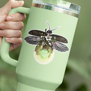 Firefly with Flowers Car Window Decal Lightning Bug Waterproof Vinyl Decal Firefly Sticker Lightning Bug
