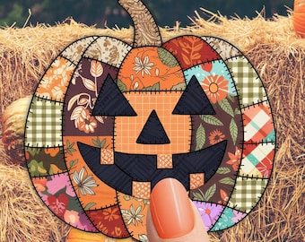 Patchwork Pumpkin Decal: Waterproof Quilt Design, Fall Decor