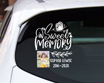 Photo Memorial Sticker In Sweet Memory Vinyl Decal | Butterfly Memorial Decal with photo