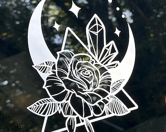 Rose Crystal Crescent Moon Umriss wasserfester Vinyl Aufkleber