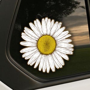Hand-Drawn Daisy Car Decal: Outdoor Vinyl Flower Sticker