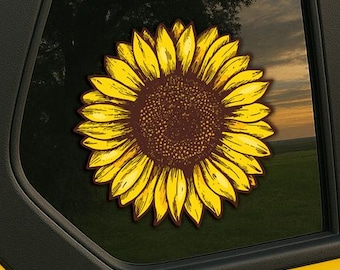 Handgezeichnetes Sonnenblumen-Autofenster Aufkleber