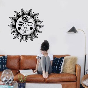 Sun and Moon Wall Decal Yin and Yang Psychedelic Sticker Bohemian Hippy ...