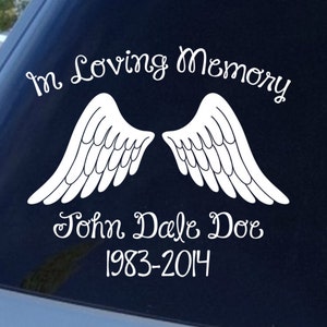 In Loving Memory Car Window Decal With Angel Wings | Car Decals