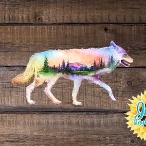 Adventure Wolf Decal Double Exposure Wolf Car Decal Laptop Decal Travel Decal realistic wolf decal Sticker Wanderlust Mountains Nature Decal
