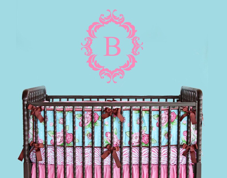 Damask Framed Monogram Decal Nursery Monogram Victorian Etsy