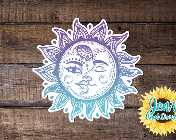 Sun and Moon Car Decal With Gradiet waterprpoof Etsy