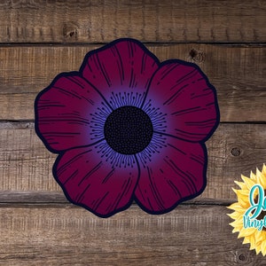 Hand drawn Burgundy Anemone Car Window Decal | Flower Car Window Decal | Burgundy Flowers