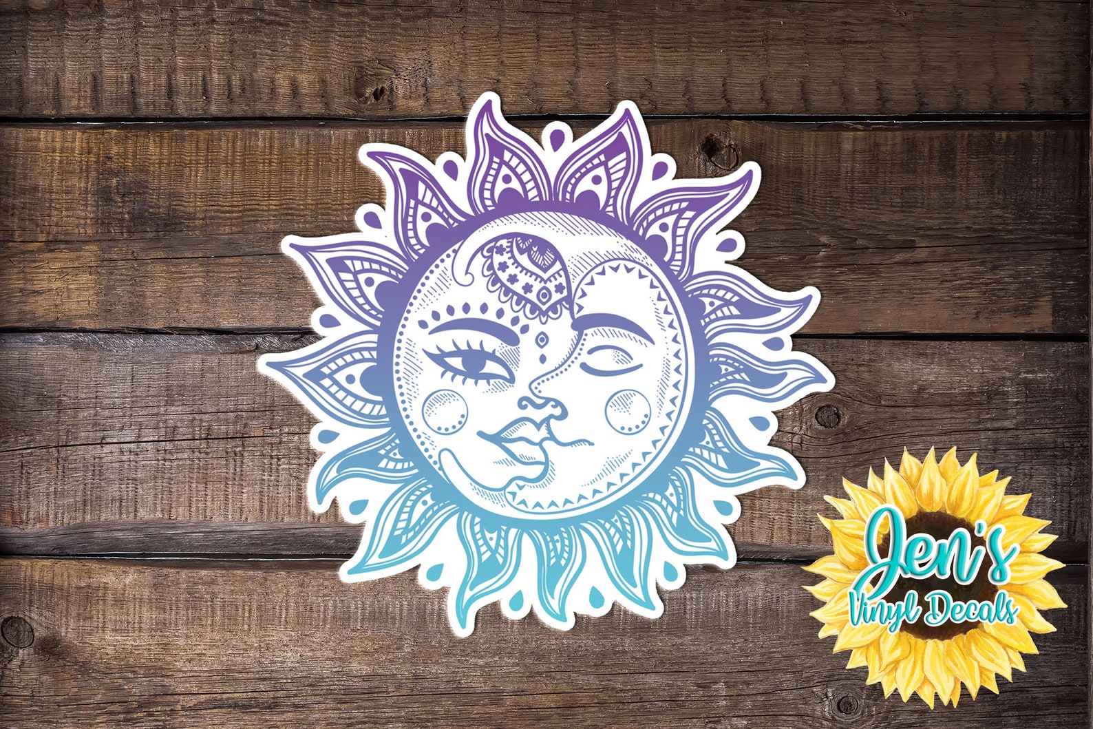 Sun and Moon Car Decal With Gradiet waterprpoof Etsy
