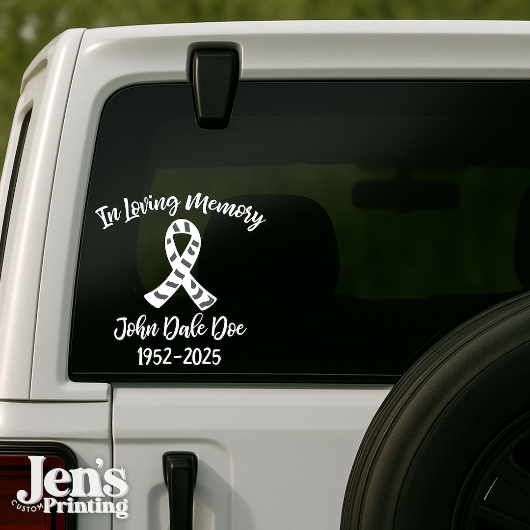 Memory Cancer Design Personalized Carcinoid Cancer Awareness Memorial Decal: Zebra Ribbon in ...