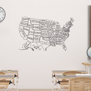 Karte der Vereinigten Staaten von Amerika | USA Karte mit Staatennamen | Karte Aufkleber | Klassenzimmer Aufkleber | Geografie Aufkleber