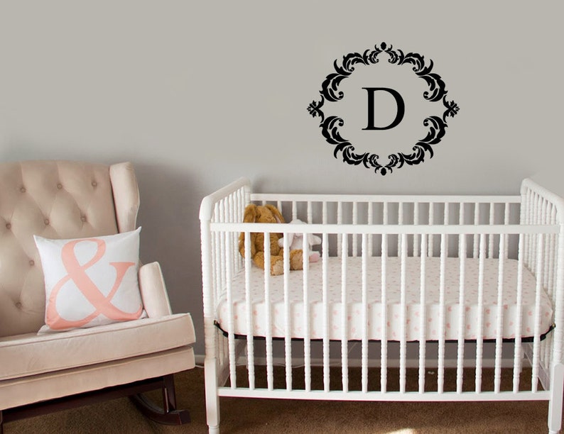 Damask Framed Monogram Decal Nursery Monogram Victorian Etsy