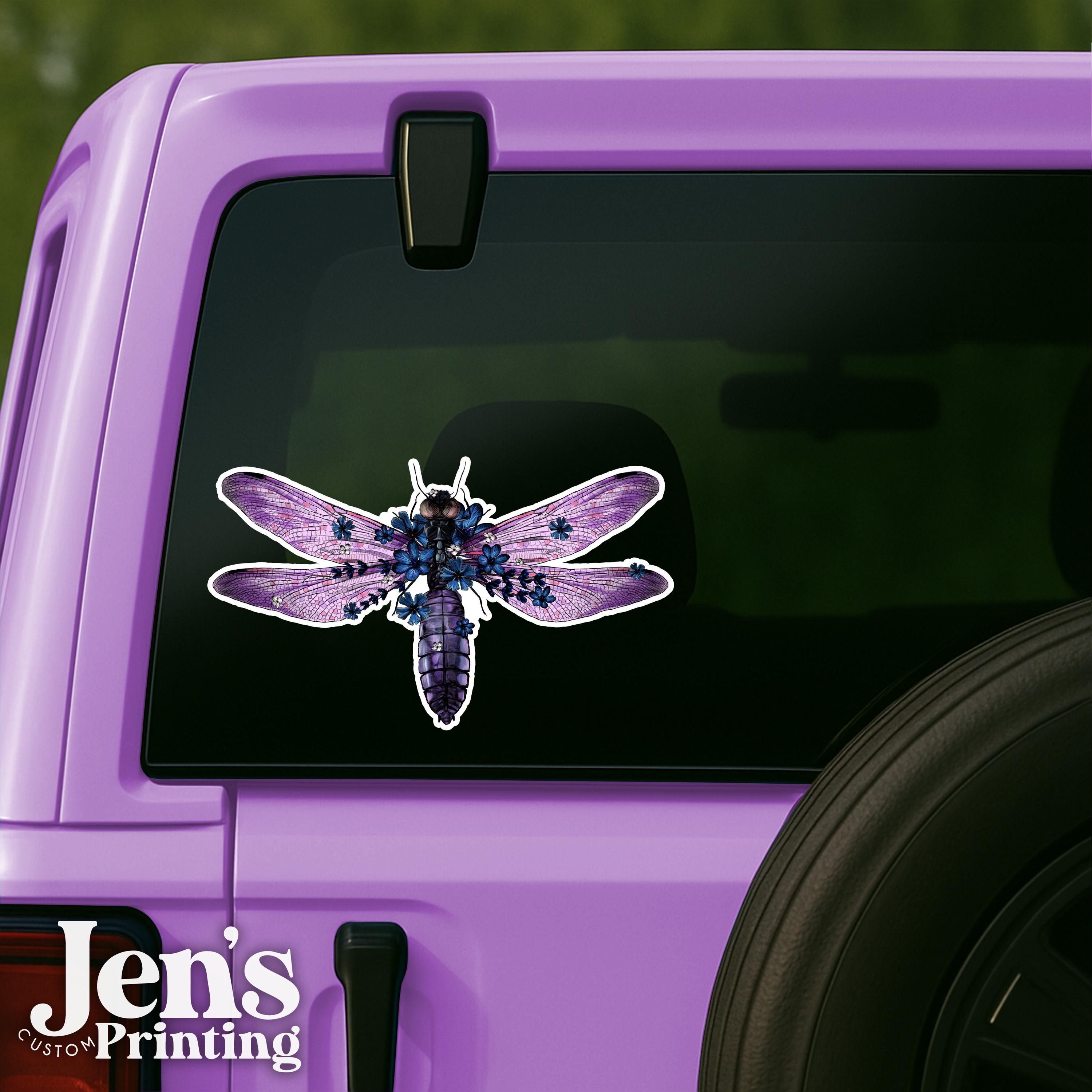Purple Dragonfly With Flowers Car Decal Waterproof Vinyl Sticker