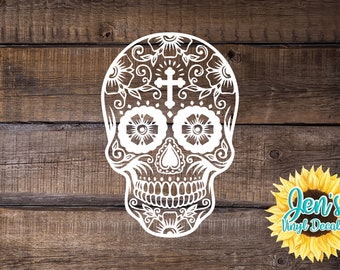 Sugar skull decal, sugar skull laptop decal, Sugar skull car decal,Day of the dead car decal, Dia De Losmuertos decal