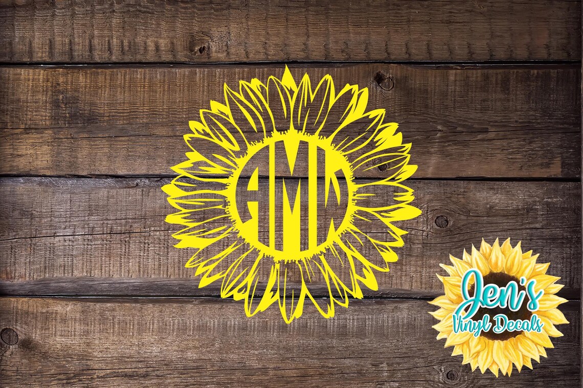 Sunflower Monogram Car Window Decal Initials Car Window Etsy