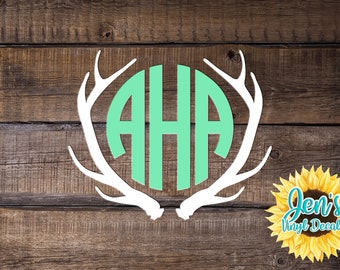 Deer Antler Monogram Car Window Decal | Initials Car Window Decal