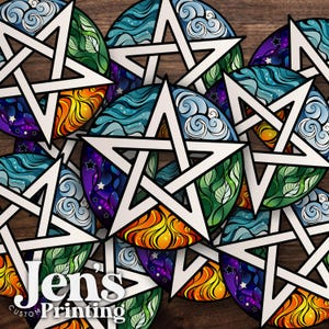 Pentagram with the elements water, earth, air, fire and astral Waterproof Vinyl Decal