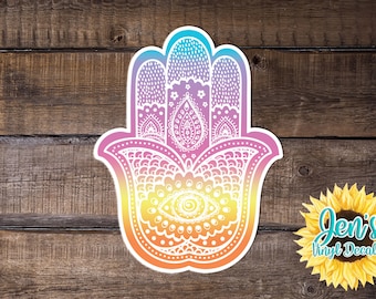 Hamsa car decal yin and yang psychedelic sticker bohemian hippy hipster Occult decal Astronomy Celestial spiritual decal colorful hamsa