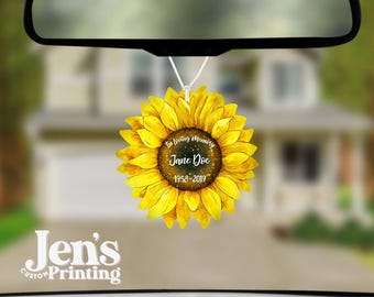 Sunflower Memorial Car Air Freshener, Personalized Name & Dates