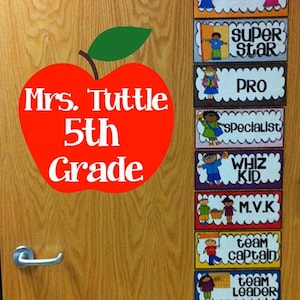 Teacher Name & Grade Door Decal | Apple Decal | Removable Classroom Decal