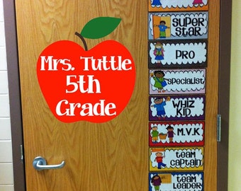 Teacher Name & Grade Door Decal | Apple Decal | Removable Classroom Decal