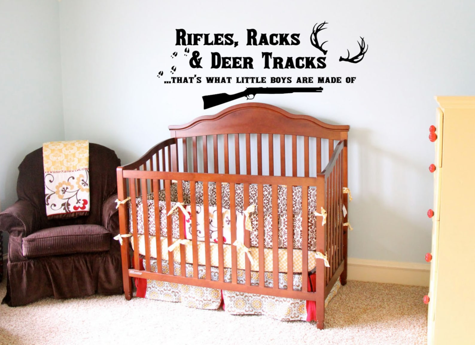 Bebe Guns For Kids Rifles Racks \u0026 Deer Tracks Nursery Wall Decal - Hunting  Theme Camo Decor For Baby Boy Room Dark Brown Boy Room Decoration, image size:1588x1153