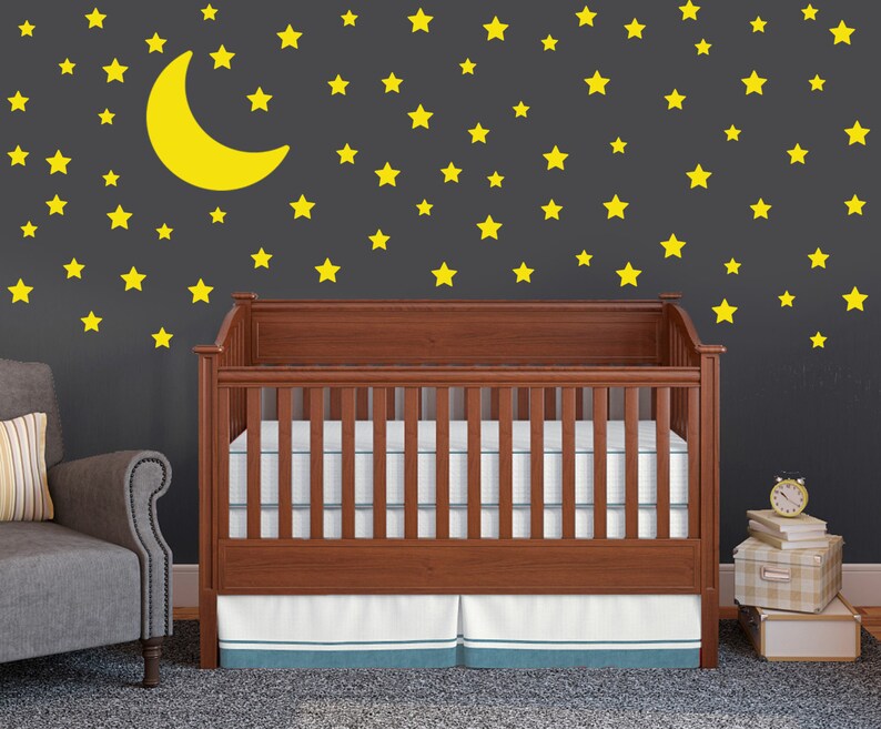 Moon and Stars Wall Decal Set Childrens Wall Decals 75 Etsy