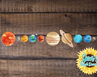 Planets Car Decal Watercolor Planets Galaxy planets sticker, Astronomy Decal, 9 planets Sticker, Hipster Modern, Planets in a row,