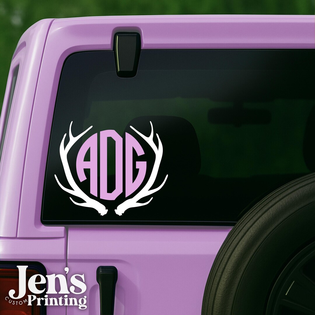 Deer Antler Monogram Car Decal: Initial Window Sticker - Etsy