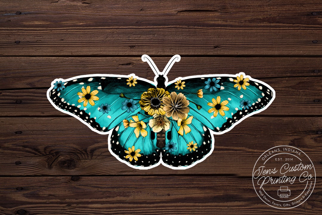 Blauer Schmetterling mit Blumen Auto Fensteraufkleber Blauer Schmetterling  WasserfestEr Vinyl Aufkleber Blauer Schmetterling Sticker - .de