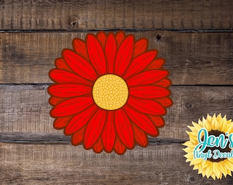 Hand drawn Red Daisy Car Window Decal | Flower Car Window Decal | Flowers Red Daisy