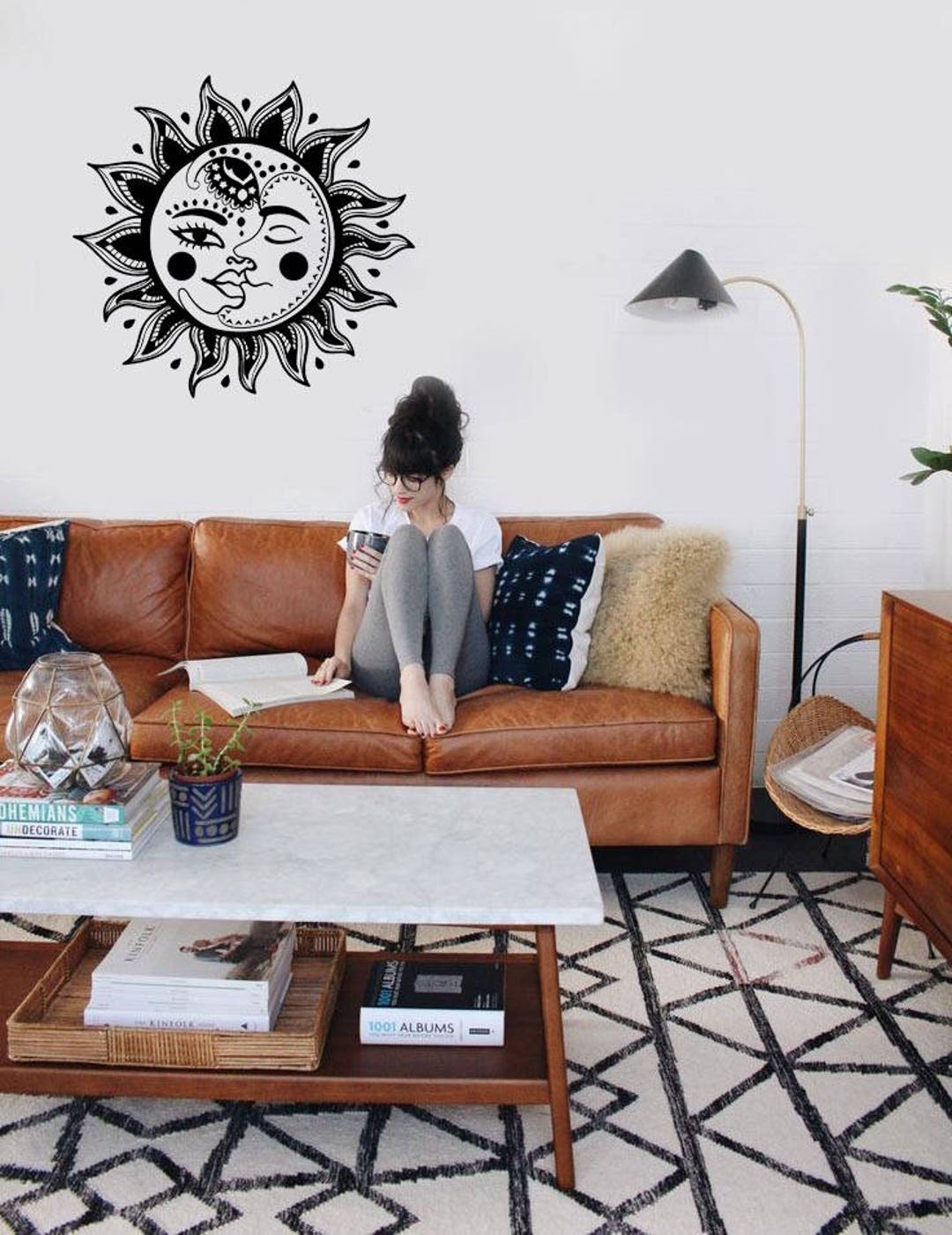 Sun and Moon Wall Decal Yin and Yang Psychedelic Sticker Bohemian Hippy ...