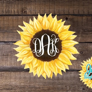 Sunflower Monogram Decal watercolor sunflower with monogram floral monogram decal preppy sunflower monogram decal sticker sunflower decal