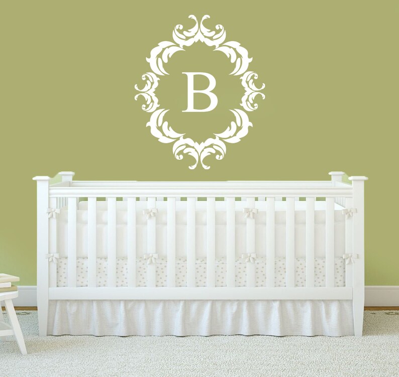 Damask Framed Monogram Decal Nursery Monogram Victorian Etsy