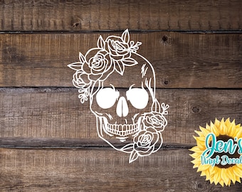 Skull with floral outline waterproof Vinyl Decal