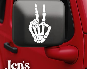 Skeleton Peace Hand Vinyl Decal: Jeep Mirror, Custom Colors