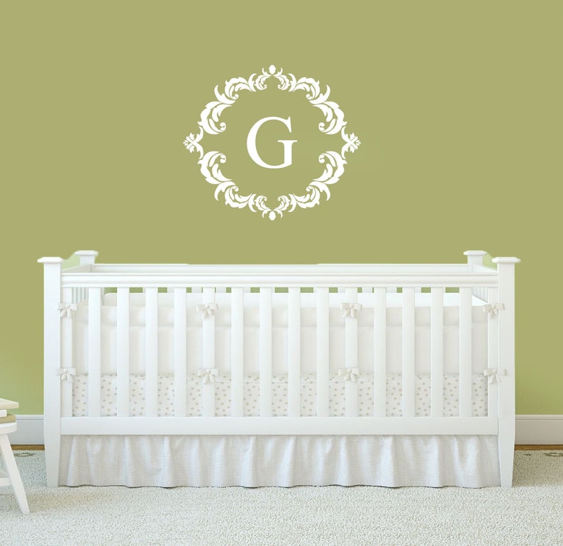 Damask Framed Monogram Decal Nursery Monogram Victorian Etsy