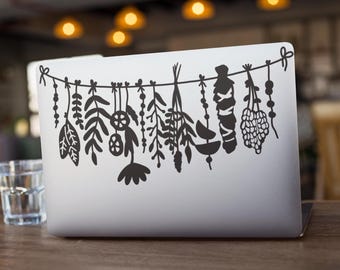 Herbal Witch Garland Vinyl Decal – Botanical Hanging Herbs Sticker for Car, Laptop, or Tumbler