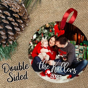 Christmas Ornament with Family Photo 3.5" x 3.5" Ribbon Included Gift Box Available Aluminum Ornament