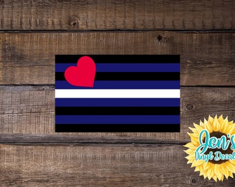 Leather Latex and BDSM Pride Flag Decal (waterproof) Blue, Black, White and Red Flag with a heart