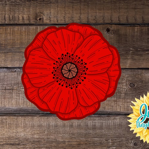 Hand Drawn Poppy Flower Car Window Decal Flower Car Window Etsy