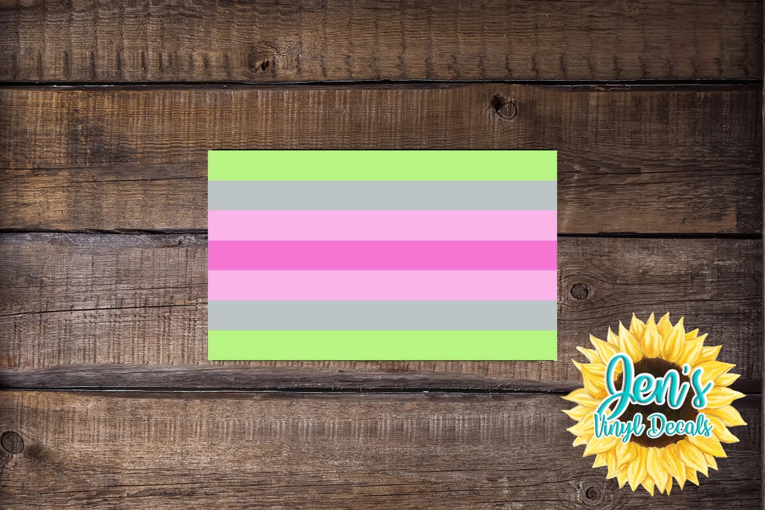 Feminine Agender Pride Flag Decal waterproof Green, Gray and Pink Flag