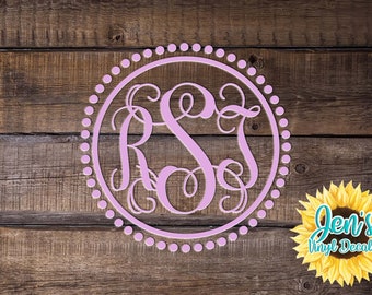 Car Window Monogram Decal Laptop Decal Vine Monogram sticker Lilac Monogram Yeti Cup Decal Dotted monogram Decal