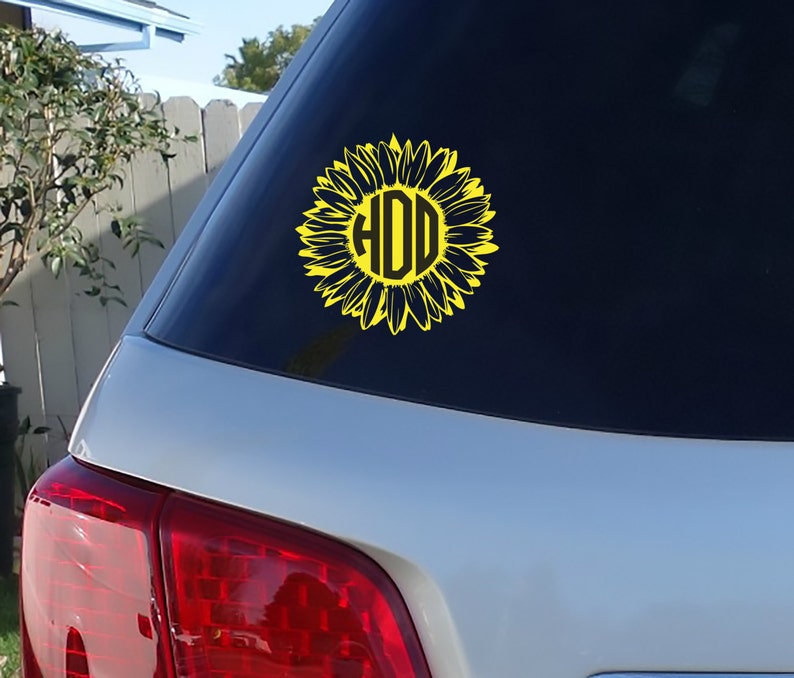 Sunflower Monogram Car Window Decal Initials Car Window Etsy