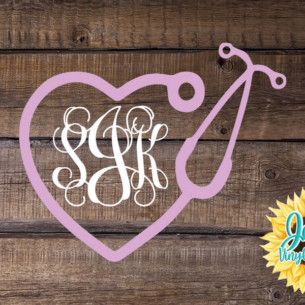 Nurse Stethoscope Heart Monogram Car Window Decal | Initials Car Window Decal Stethoscope Heart Monogram