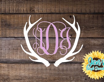 Deer Antler Monogram Car Window Decal | Initials Car Window Decal