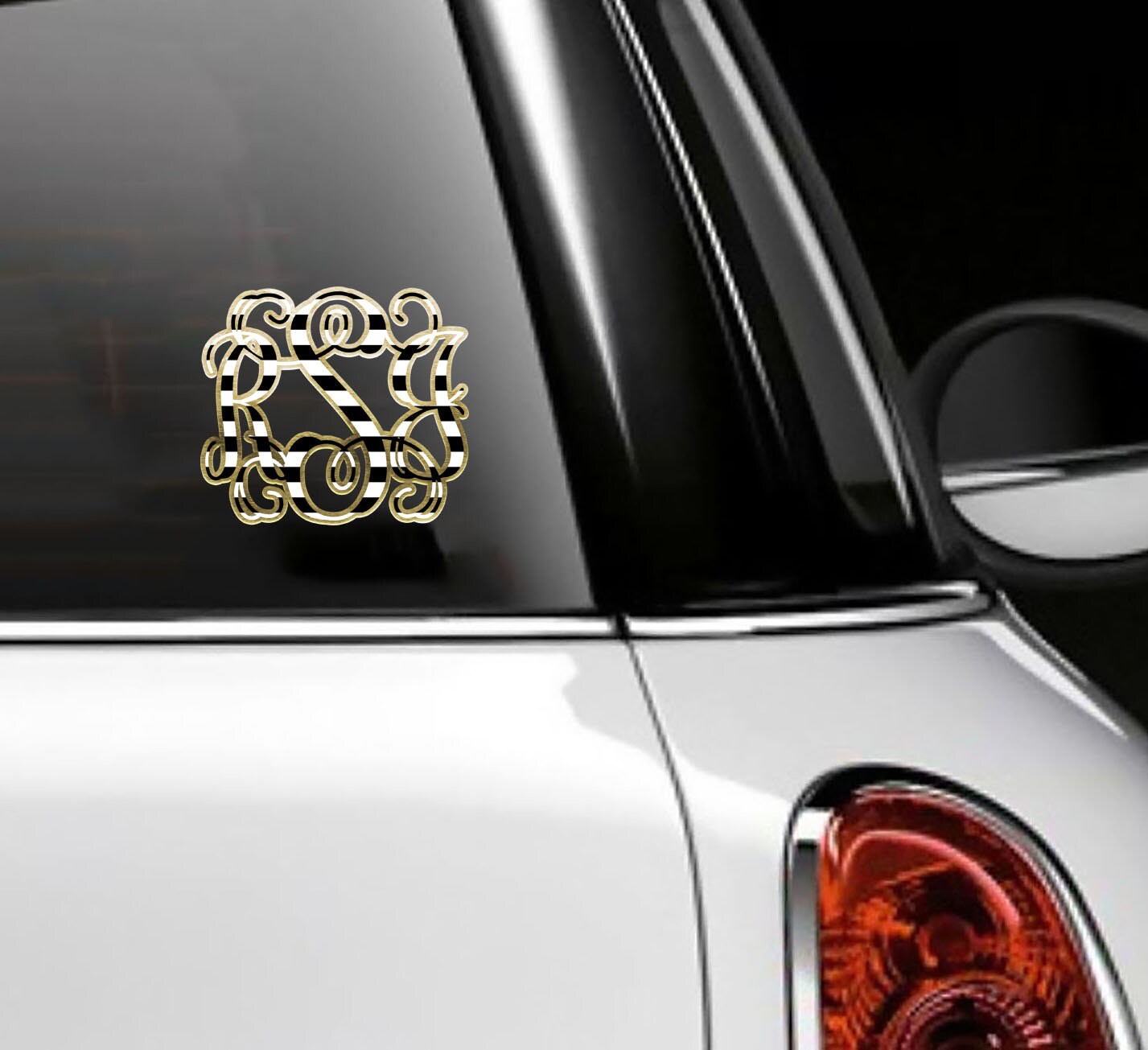 Black and White Stripes Car Decal Gold Striped Monogram Car Etsy